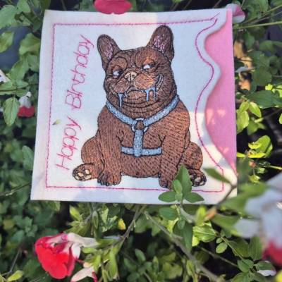 Bulldogge Stickdatei frivol 10x10cm – Lustiges Hundemotiv für Kleidung & Accessoires