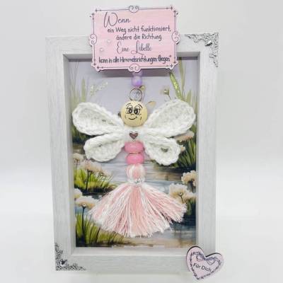 Glücksbringer Libelle im Bilderrahmen – handgemachtes Geschenk mit Spruch