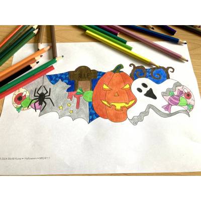 Halloween - Ausmalbild zum Gruseln für Kinder und Erwachsene im DIN A4 Querformat