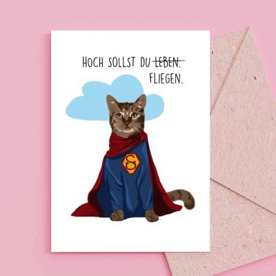 Geburtstagskarte A6 "Superheld" Supercat mit Umschlag - Katzenkarte von Katzenmuddi