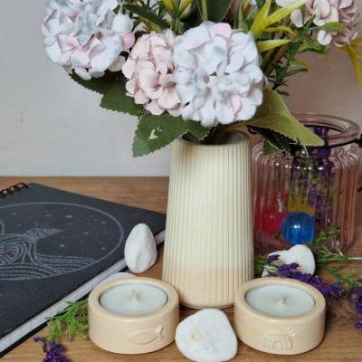 Handgefertigtes Raysin 200 Deko Set – Vase (10 cm) wasserdicht & 2 Teelichthalter im Skandi Stil