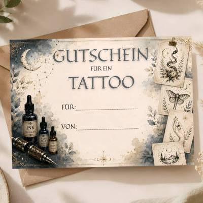 Tattoo Gutschein Postkarte | Geldgeschenk für ein Tattoo | PDF zum Ausdrucken