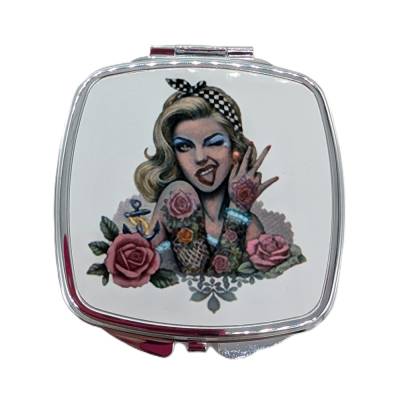 Taschenspiegel bedruckt Rockabilly weiß