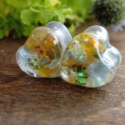 Tunnel plugs Herz 10mm echte Blüten Unikat