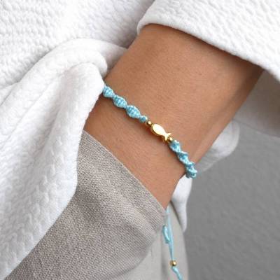 Armband Makramee mit Metallperle Fisch, verschiedene Farben, kleine Geschenke Frauen, Geburtstag