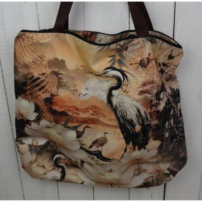 Handgefertigte Shopper-Tasche aus Canvas – Große Schultertasche mit Reißverschluss und langen Trageriemen