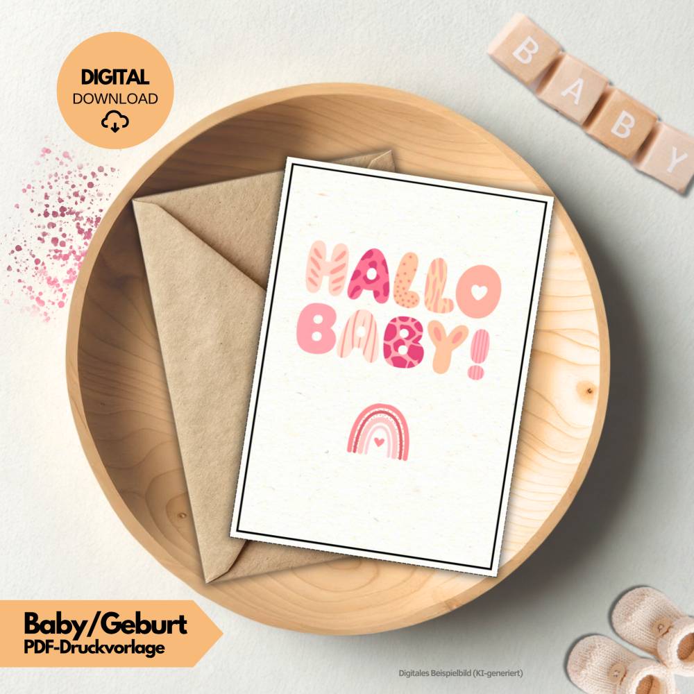 Karte zur Geburt | Hallo Baby Glückwunschkarte | Baby Geschenk Junge Mädchen geschlechtsneutral | Geburtskarte PDF Bild 1