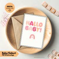 Karte zur Geburt | Hallo Baby Glückwunschkarte | Baby Geschenk Junge Mädchen geschlechtsneutral | Geburtskarte PDF