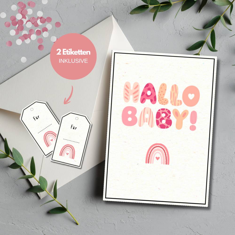 Karte zur Geburt | Hallo Baby Glückwunschkarte | Baby Geschenk Junge Mädchen geschlechtsneutral | Geburtskarte PDF Bild 2