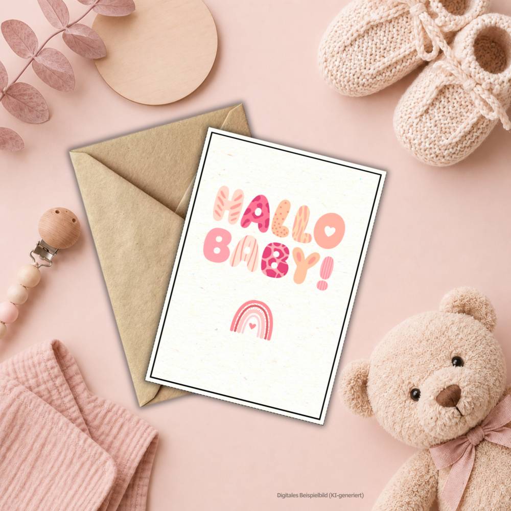Karte zur Geburt | Hallo Baby Glückwunschkarte | Baby Geschenk Junge Mädchen geschlechtsneutral | Geburtskarte PDF Bild 3