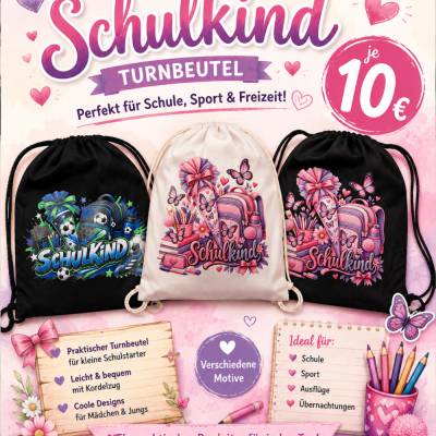 Schulkind Turnbeutel - 37x44cm - Einschulung - 100% Baumwolle - verschiedene Motive