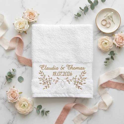 Personalisiertes Handtuch mit Namen und Datum | Florale Hochzeit