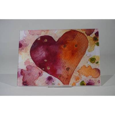 Gemaltes Aquarell-Herz hinter Acryl (Bild zum Aufstellen)