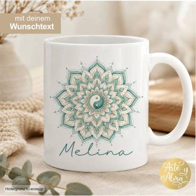 Yin Yang Mandala Tasse personalisiert, Yoga Geschenk, Yoga Tasse, Tasse mit Namen, Namenstasse, Mandala Tasse