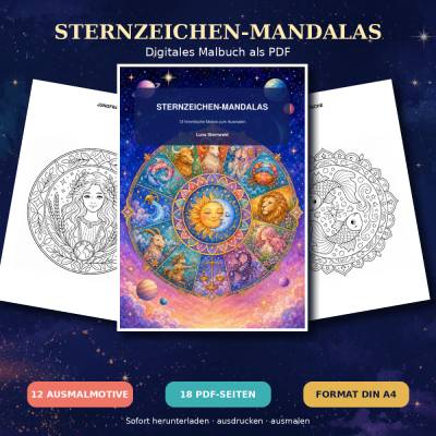 Sternzeichen-Mandalas zum Ausdrucken – digitales Malbuch als PDF – 12 Ausmalbilder