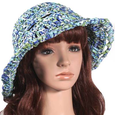 Sonnenhut Sommerhut Ozean gehäkelt Papierfasergarn Gr. L 58 cm KU – Handarbeit aus der Pfalz