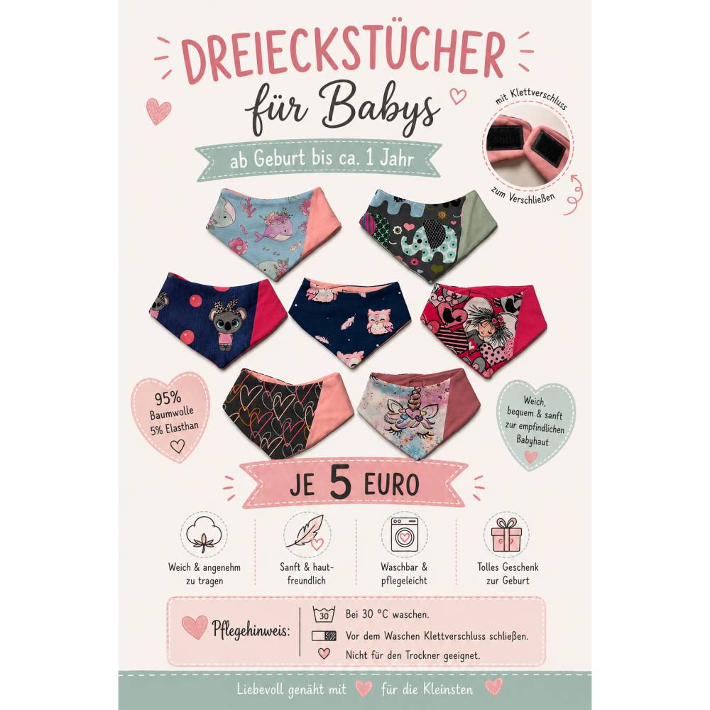 Baby Dreieckstuch mit Klettverschluss – Halstuch – 95% Baumwolle – verschiedene Motive - selbstgenäht Bild 1