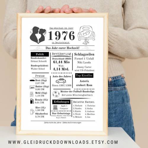 Geschenk zum 50. Hochzeitstag | Goldene Hochzeit | Hochzeit 1976 | 50 Jahre Ehe | Trauung 1976| Direkt download