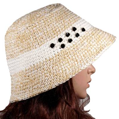 Fedorahut Panamahut Champagner XL 61-62 KU – Handgehäkelt aus Baumwolle, Unisex Sommerhut