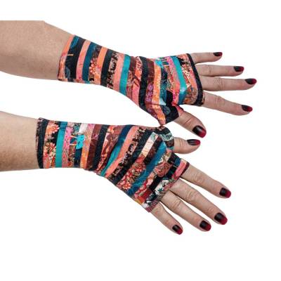 Fingerlose unisex Handschuhe aus French Terry | abstrakt gestreiftes, schwarz buntes Muster | super Qualität, robust