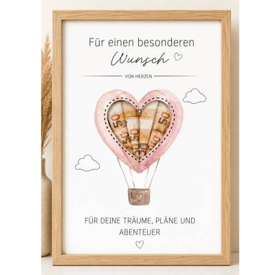 Geldgeschenk zum Ausdrucken – Heißluftballon mit Herz | PDF Vorlage für Geburtstag & besondere Wünsche