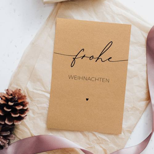 Weihnachtskarte Kraftpapier Tannenbaum, Frohe Weihnachten Postkarte A6 mit Fineline auch im 10er Set