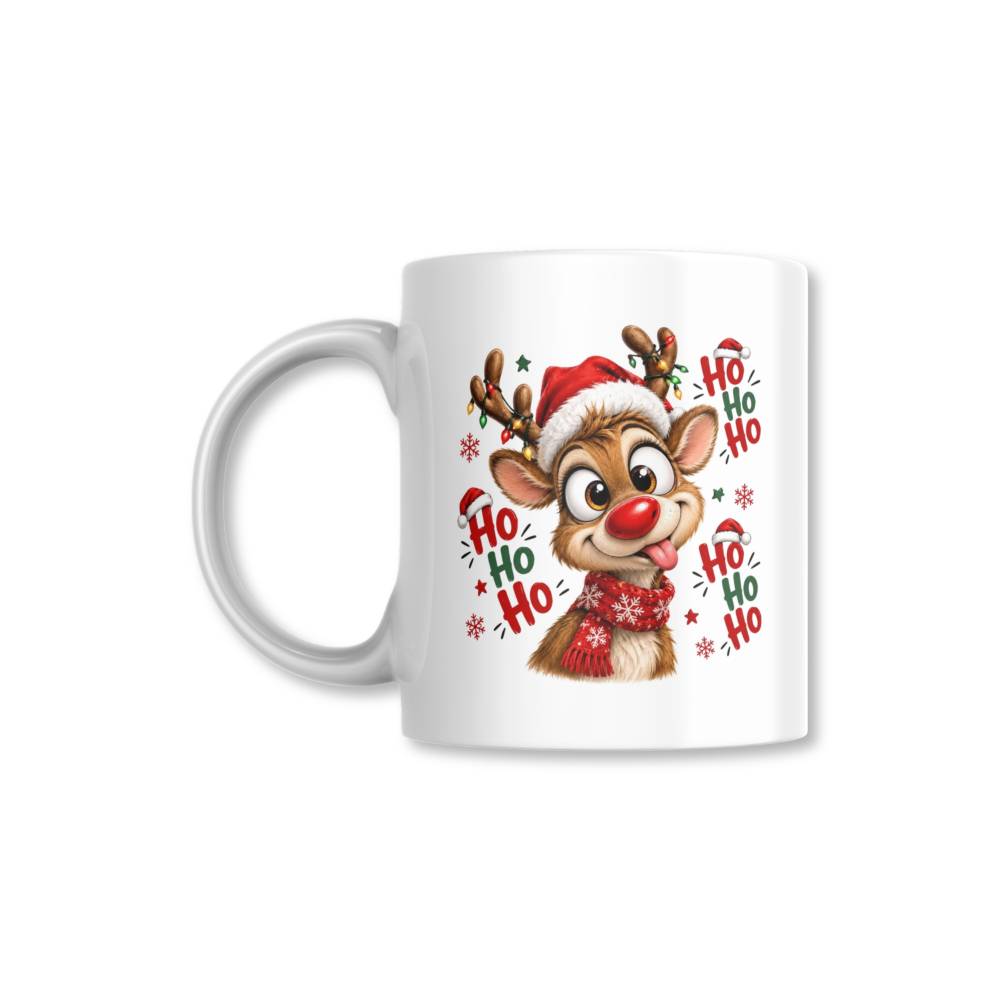 Lustige Weihnachtstasse mit Rentier - Ho Ho Ho Tasse - Weihnachtsgeschenk - Kaffeetasse Weihnachten
