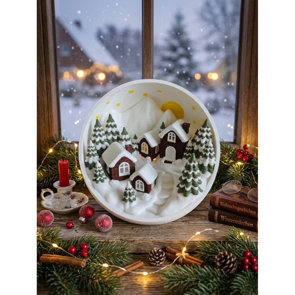 Leuchtendes Weihnachts-Diorama Kugel 3D Druck | Beleuchtetes Winterdorf Winterlandschaft