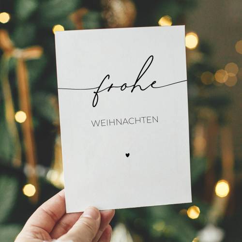 Frohe Weihnachten Postkarte A6 mit Herz, minimalistische Weihnachtskarte modern für Adventskalender und Geschenk