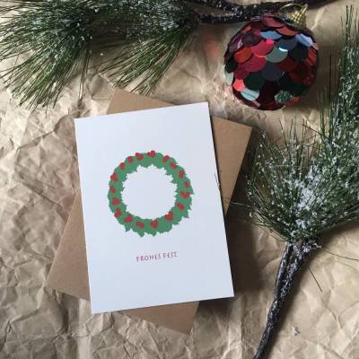 Postkarte Weihnachtskranz | Postkarte Frohes Fest | Weihnachtskarte