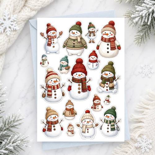 Schneemann Sticker PDF, Weihnachten Aufkleber zum Ausdrucken, Geschenke Verpacken Deko, Winter Journal Sticker