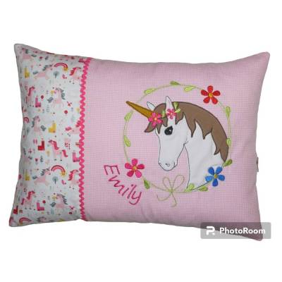 Einhorn-Pferd Button & Name - Personalisierte Kissen, Kindergarten, Geschenk zur Geburt, Kissen mit Namen, Namenskissen
