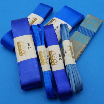 Konvolut Geschenkbänder, blau, Set Geschenkband, Bändermix, zum Verpacken + Basteln