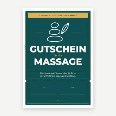 Massage-Gutschein zum Ausdrucken – Design Ticket, DIN A4, personalisierbar (PDF)