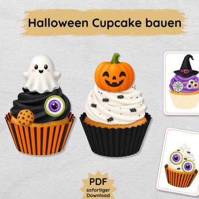Halloween Cupcake Legespiel für Kinder | PDF zum Ausdrucken