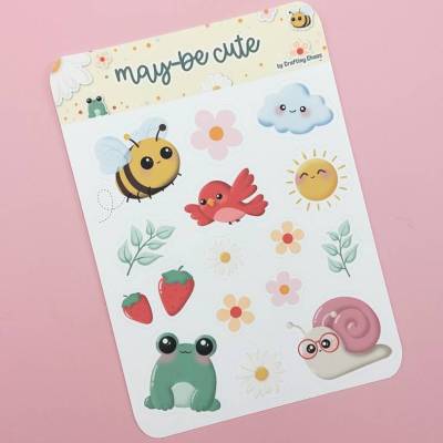 Stickerbogen „may-be cute“ – 16 süße Frühlingssticker mit Tieren, Pflanzen & Naturmotiven