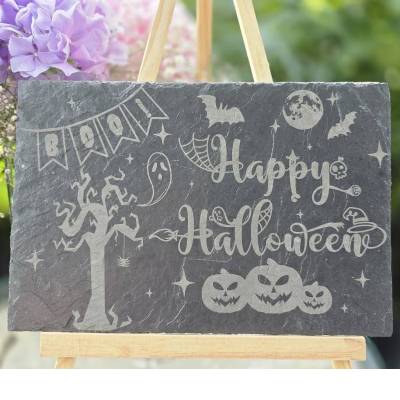 Dekorative Schieferplatte - Happy Halloween - 30x20