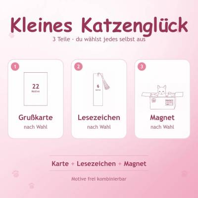Geschenkset "Kleines Katzenglück" - Magnet, Grußkarte und Lesezeichen von Katzenmuddi