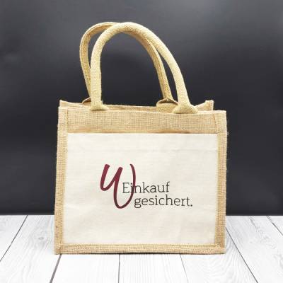 Tasche mit Henkel, Jutetasche, WEinkauf, Tüddelkram - Vorderfach Baumwolle, 26 cm