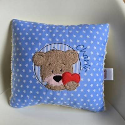 Herz Bärchen Button Kissen - Personalisierte Kissen, Kindergarten, Geschenk zur Geburt, Kissen mit Namen, Namenskissen