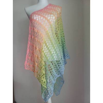 Handgehäkeltes Dreieckstuch im Regenbogen-Ombré – Baumwollmischung – sofort verfügbar