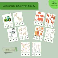 Zahlenkarten Bauernhof 1–10 für Kinder – Zählen lernen PDF zum Ausdrucken