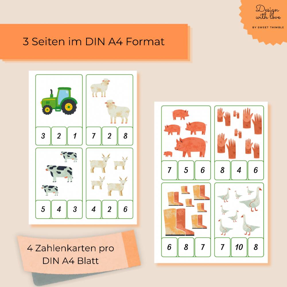 Zahlenkarten Bauernhof 1–10 für Kinder – Zählen lernen PDF zum Ausdrucken Bild 4