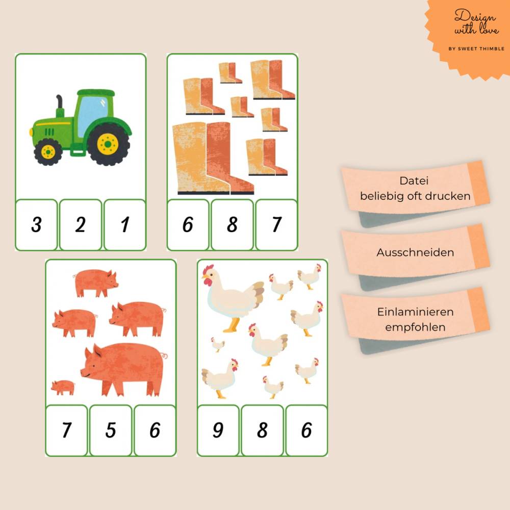 Zahlenkarten Bauernhof 1–10 für Kinder – Zählen lernen PDF zum Ausdrucken Bild 5