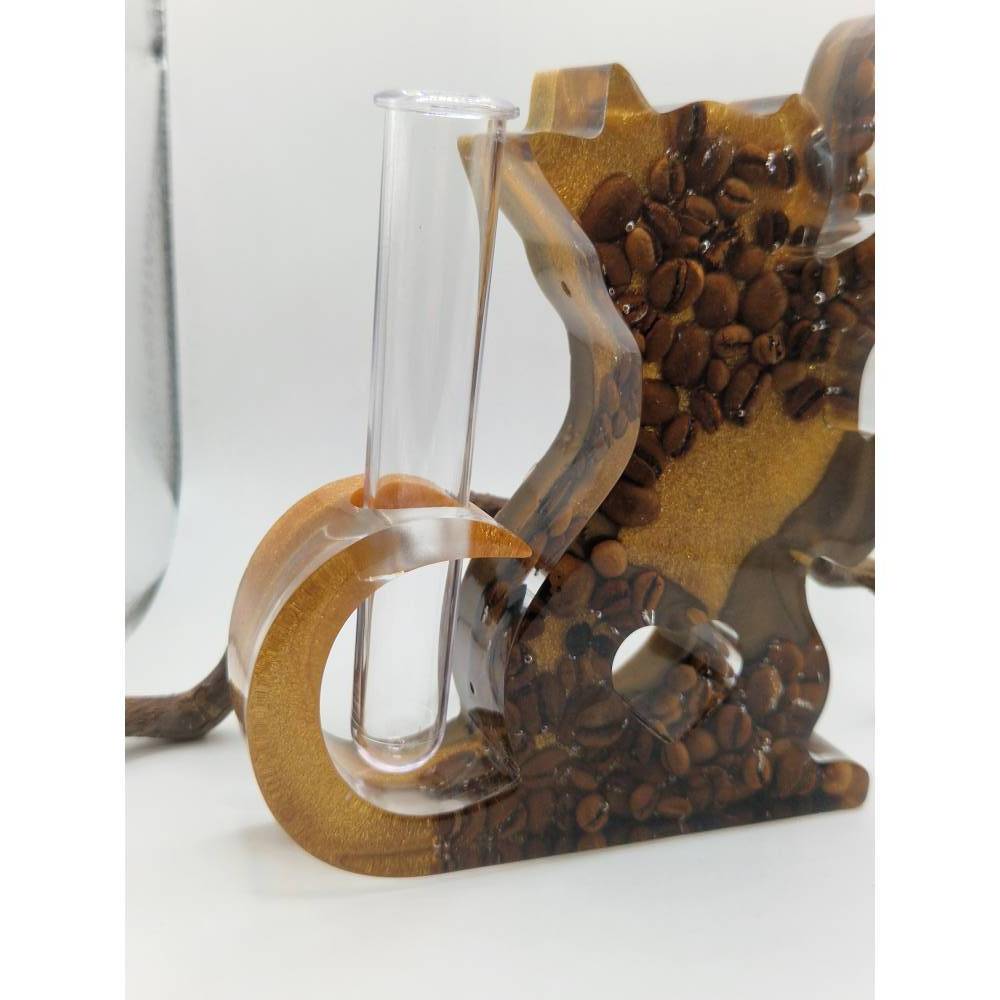Deko-Vase / Reagenzglas-Halter „Katze“ mit echten Kaffeebohnen – Schokobraun & Gold Bild 3