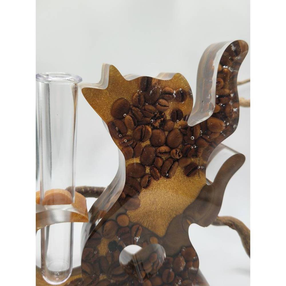 Deko-Vase / Reagenzglas-Halter „Katze“ mit echten Kaffeebohnen – Schokobraun & Gold Bild 4