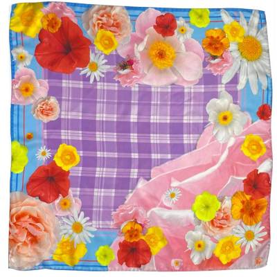 Seidentuch Blumen Pastell 90x90cm Rosa – Bandana, Kopftuch, Halstuch aus 100% Italienischer Seide