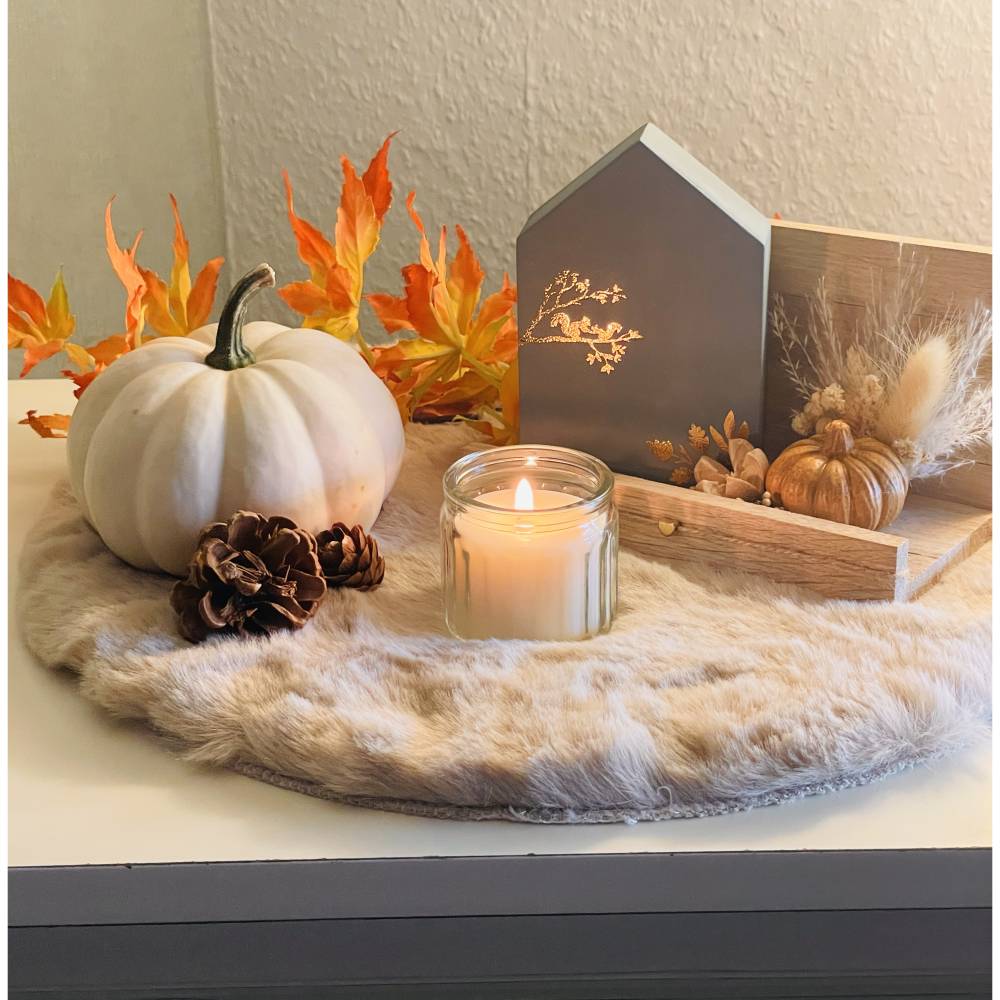 Herbstdekoration- Haus mit Kürbis auf Holz -modern Boho-Handgemacht