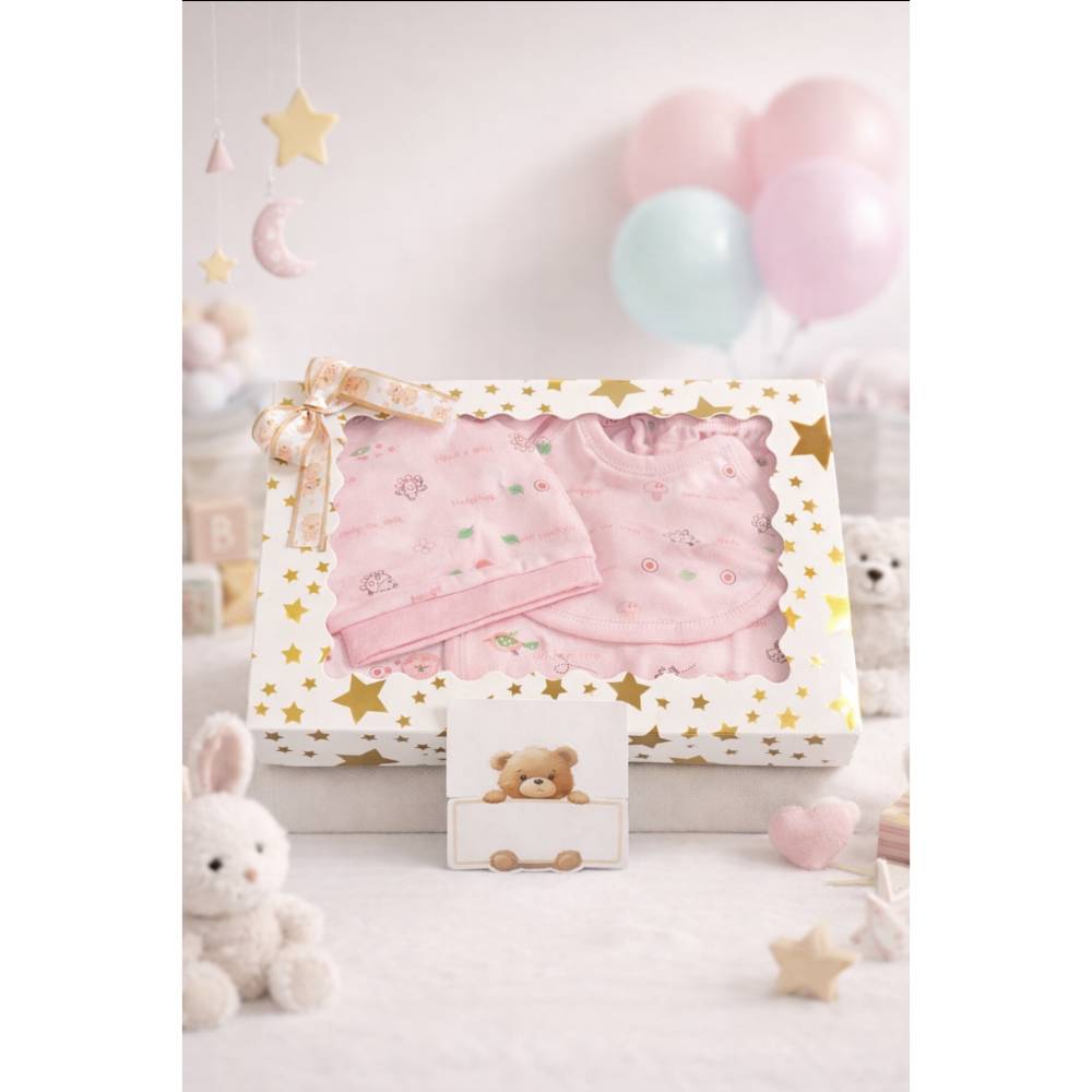 Baby Geschenkset Mädchen zur Geburt – 6-teiliges Baby Set, Geschenkbox Neugeborene, rosa Babygeschenk mit Glückwunschkar