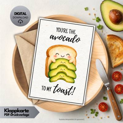 Lustige Karte für Partner | Avocado Liebe für Partner, Freund Freundin | PDF Klappkarte "You’re the Avocado to my Toast"